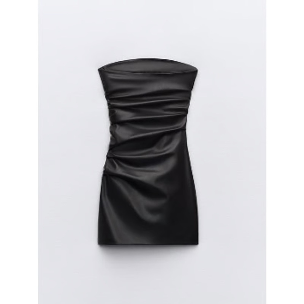 Zara Black Faux Leather Mini Dress